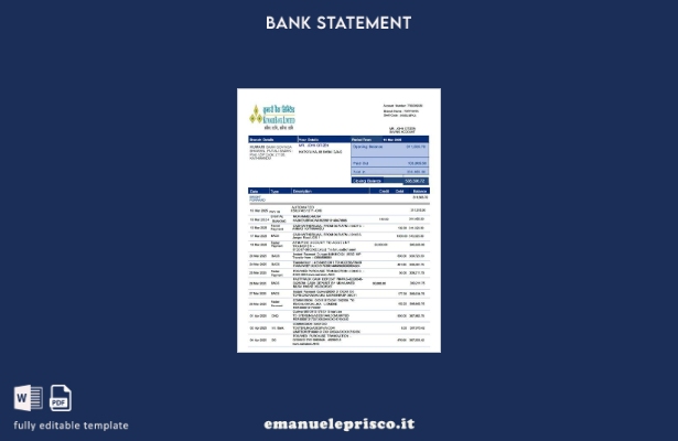 modello word di estratto conto Nepal Kumari Bank Limited in stile verificato